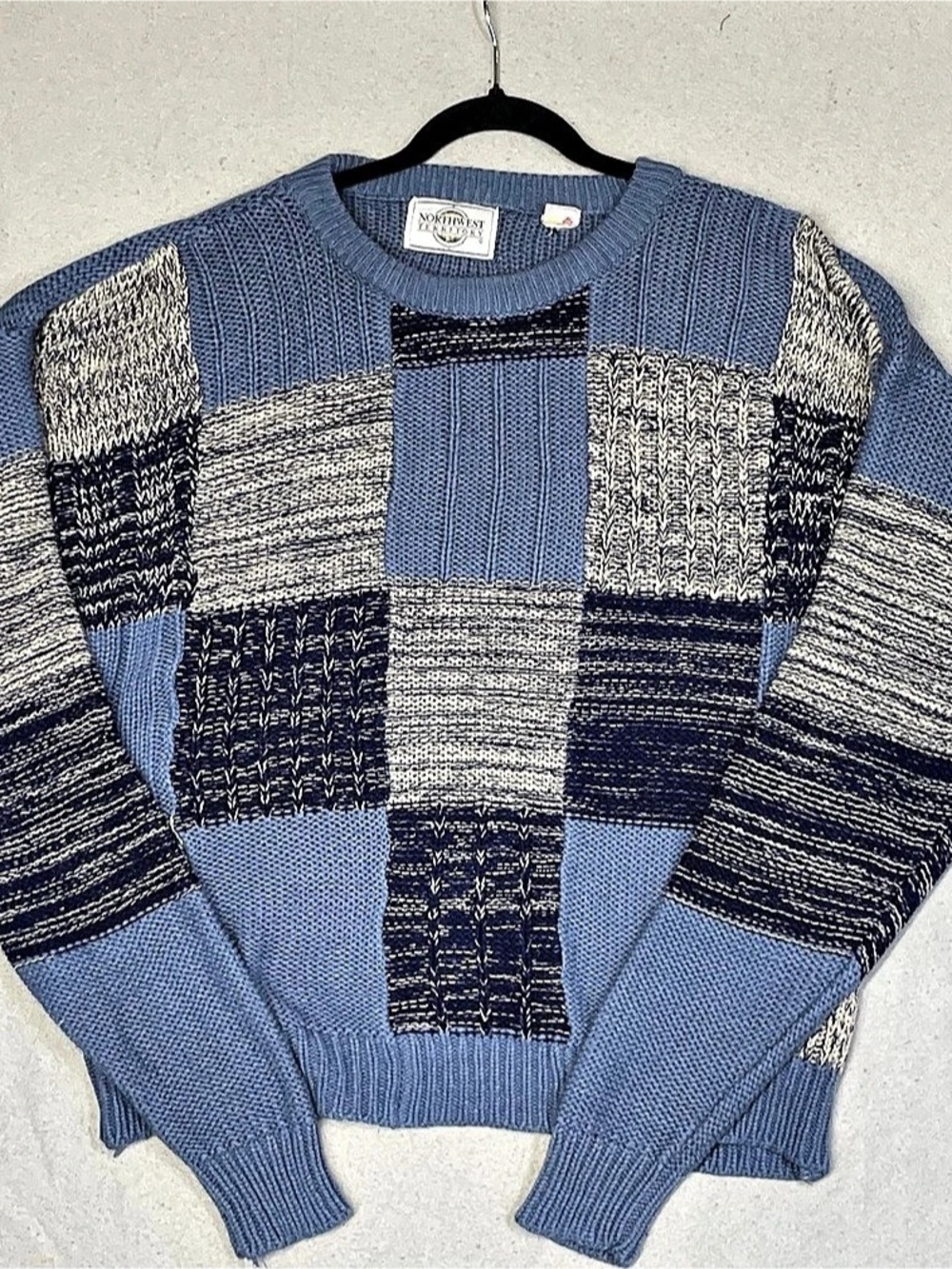 Northwest Territory Color Block Crewneck Sweater in Blue & White